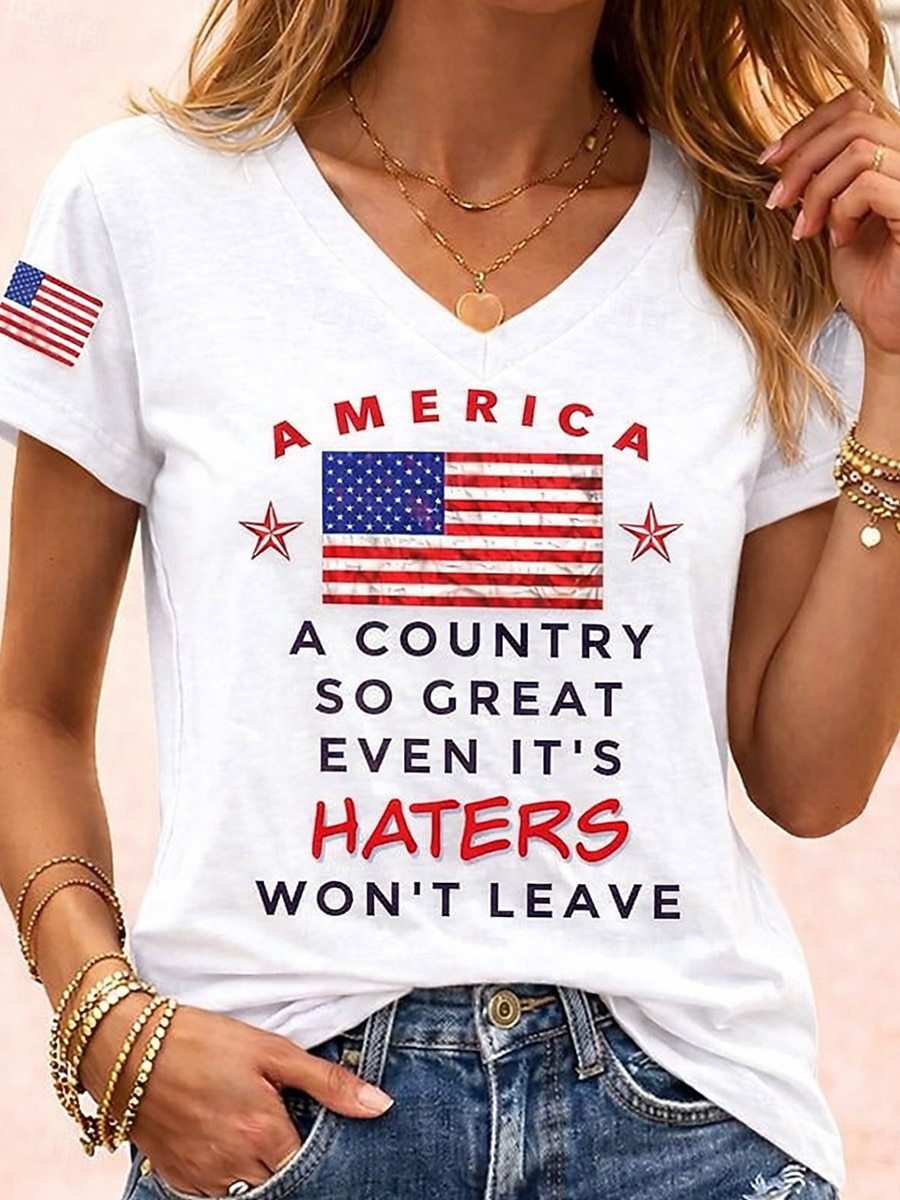 Women’s V-neck Retro Print T-shirt with Eagle Emblem and vintage-inspired Graphic Mune Fashion