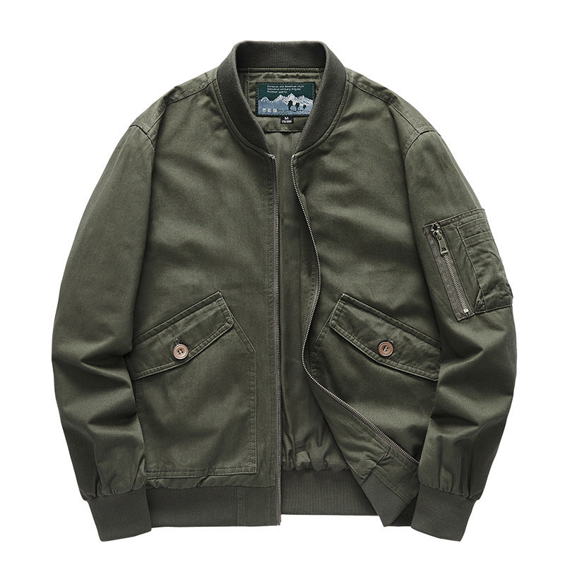 Men's Canvas Bomber Jacket in Utility Field Style with Arm Pocket, Flap Pockets and Ribbed Cuff Mune Fashion