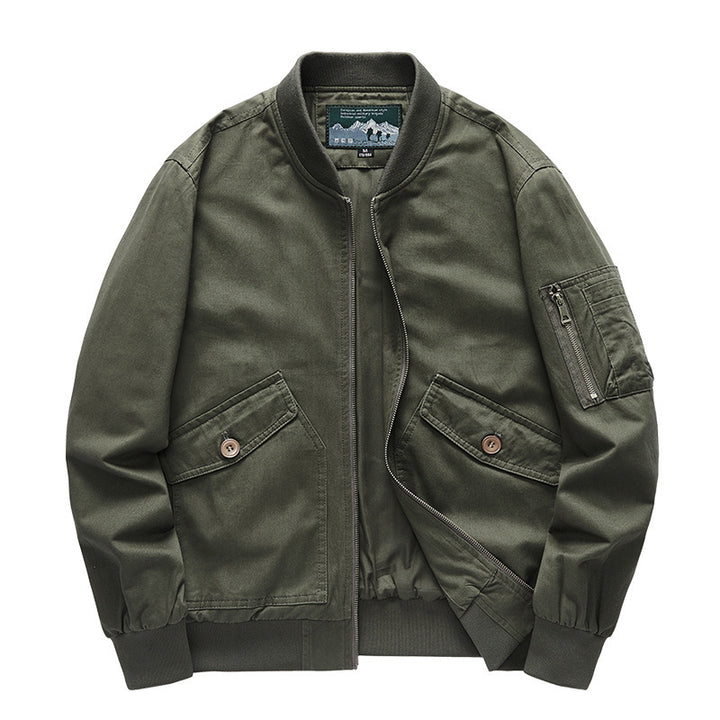 Men's Canvas Bomber Jacket in Utility Field Style with Arm Pocket, Flap Pockets and Ribbed Cuff Mune Fashion