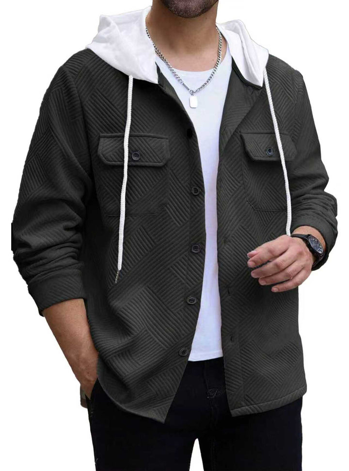Men's structured overshirt jacket with quilted diagonal structure, contrast hood, and patch chest flaps Mune Fashion