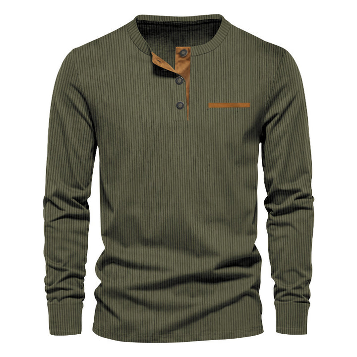 Men's ribbed Henley long sleeve shirt made of cotton blend fitted Mune Fashion