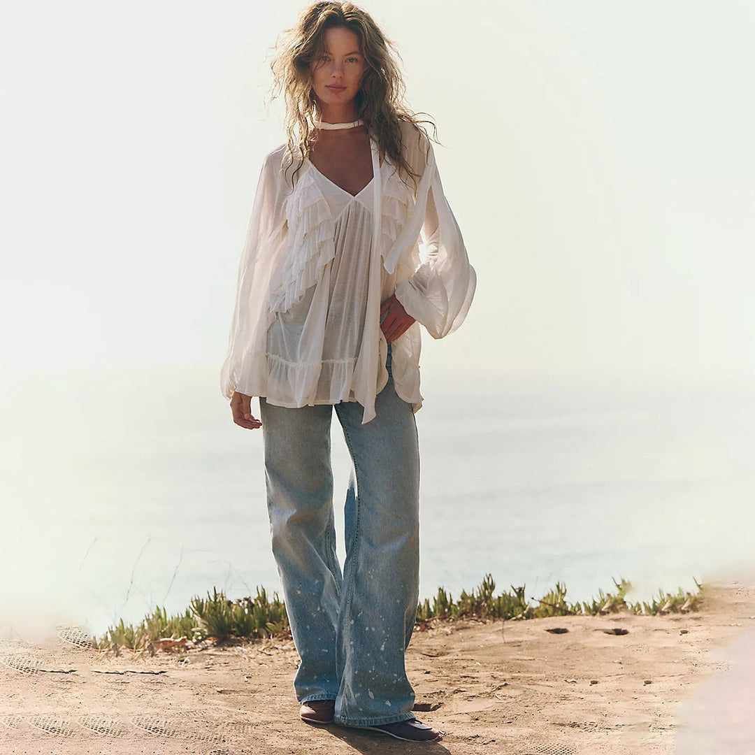 Ladies airy beach cover-up with voluminous ruffles Mune Fashion