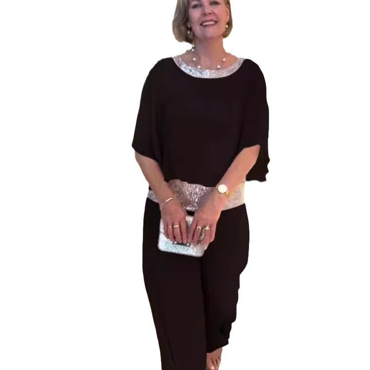 Women's Elegant Evening Two-Piece with Chiffon Cape and Palazzo Pants Mune Fashion