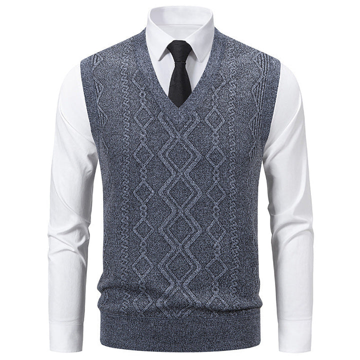 Men's Knitted Pullover with V-Neck and Textured Cable Pattern Mune