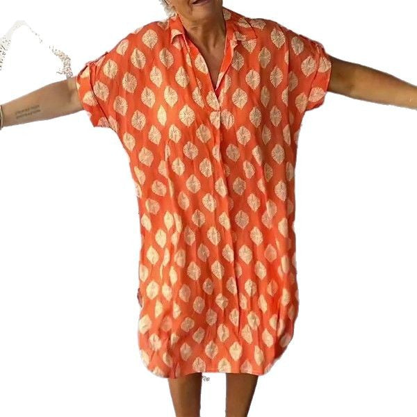 Women's shirt dress similar to a kaftan with V-neck, dropped shoulders, and textured muslin quality Mune Fashion