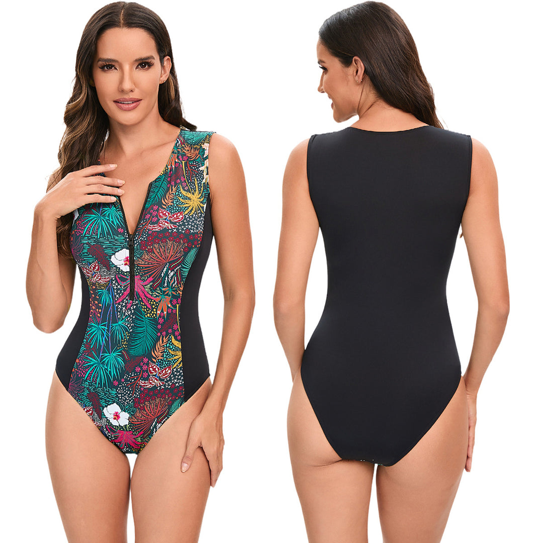Women's Sporty Long Sleeve Swimsuit with Trendy Floral Design Mune Fashion