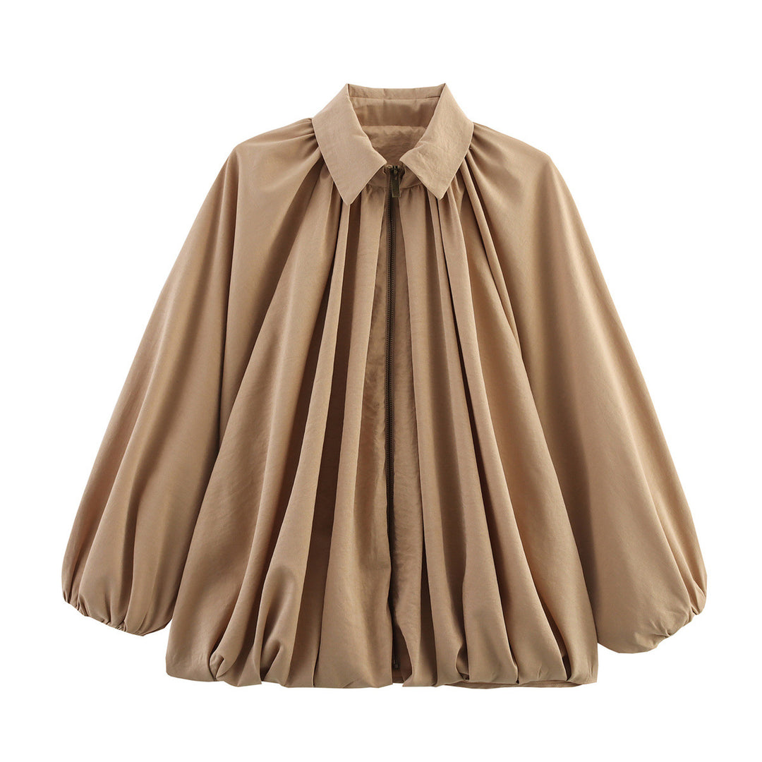 Women's satin cape blouse with zipper, balloon sleeves and gathered hem Mune Fashion