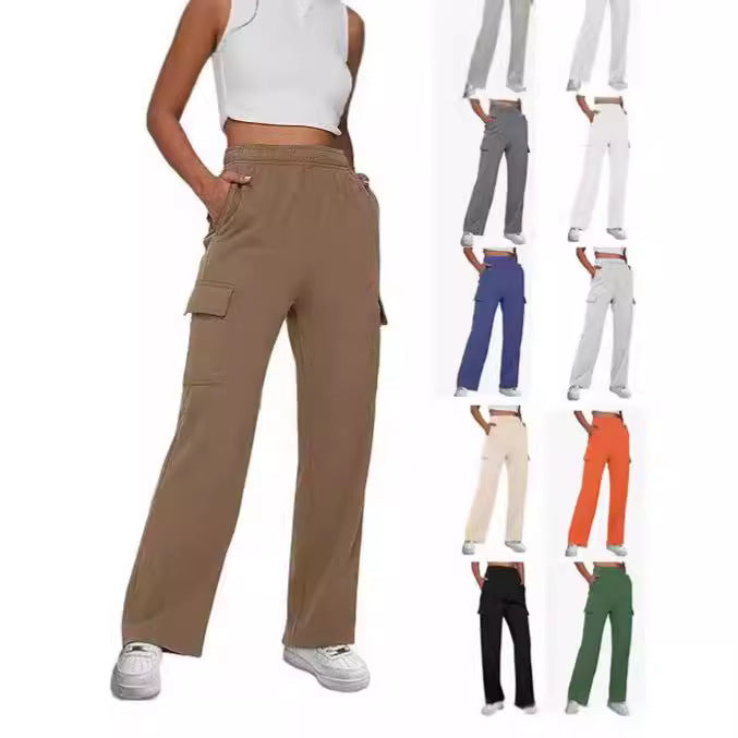 Ladies straight-cut cargo sweatpants with high waist and patch pockets Mune Fashion