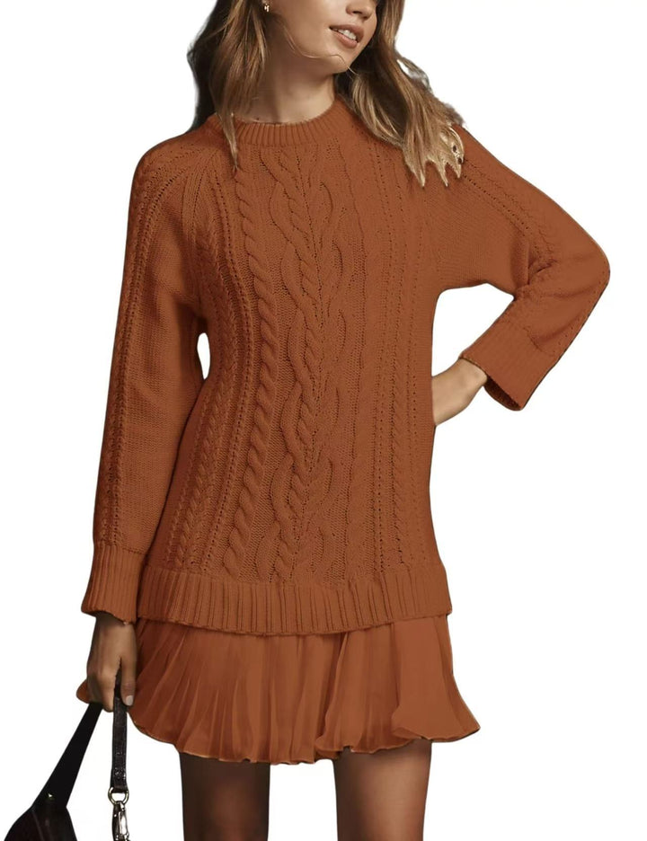 Women's cable knit sweater with tunic cut, cable pattern and ribbed cuffs Mune Fashion