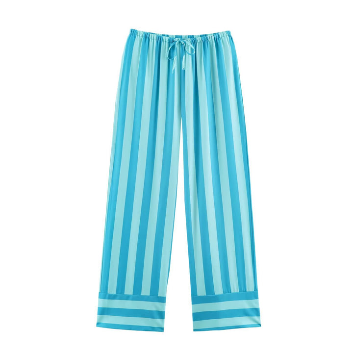 Women's Wide Striped Lounge Pants with Drawstring and Relax Fit Mune Fashion
