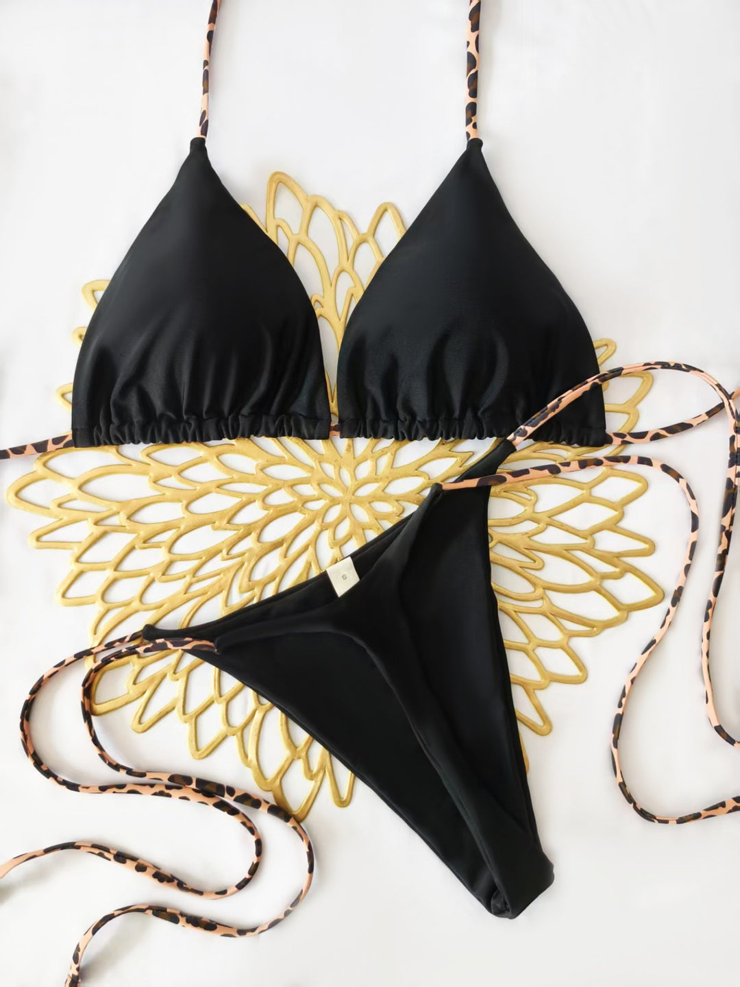 Women's Triangle Bikini Set with Adjustable Straps and Fashionable Leopard Print Mune Fashion