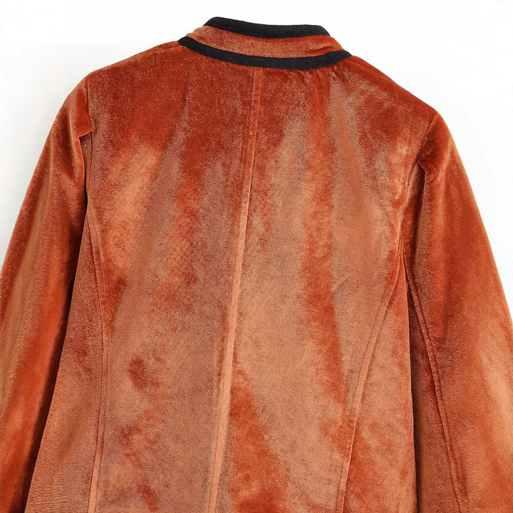 Women's velvet blazer-style jacket with stand-up collar and covered buttons Mune Fashion