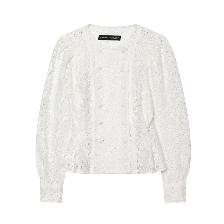 Women's Lace Jacket with Delicate Floral Lace, Decorative Button Placket and Balloon Sleeves Mune Fashion