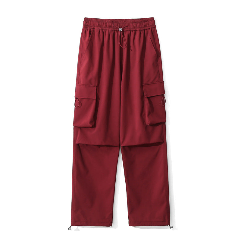 Women Loose Fit Cargo Pants with Snap Button Panels and Drawstring Waist Mune Fashion