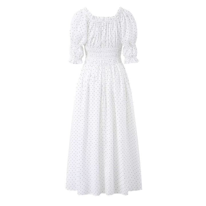 Women's midi dress with smocked waist, gathered puff sleeves and square neckline Mune Fashion