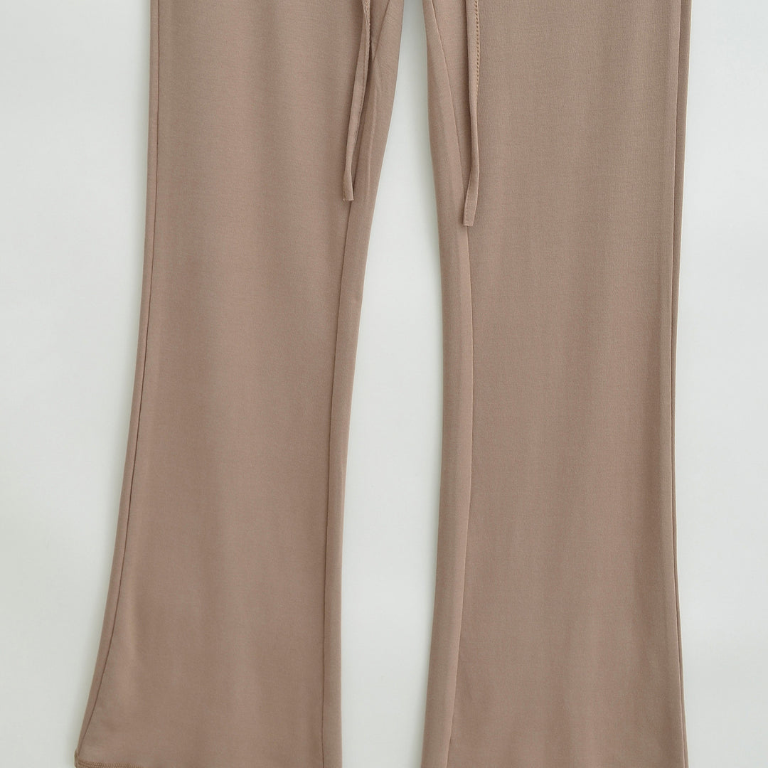 Women's Flowing Jersey Pants with High Waist, Drawstring and Flared Leg Mune Fashion