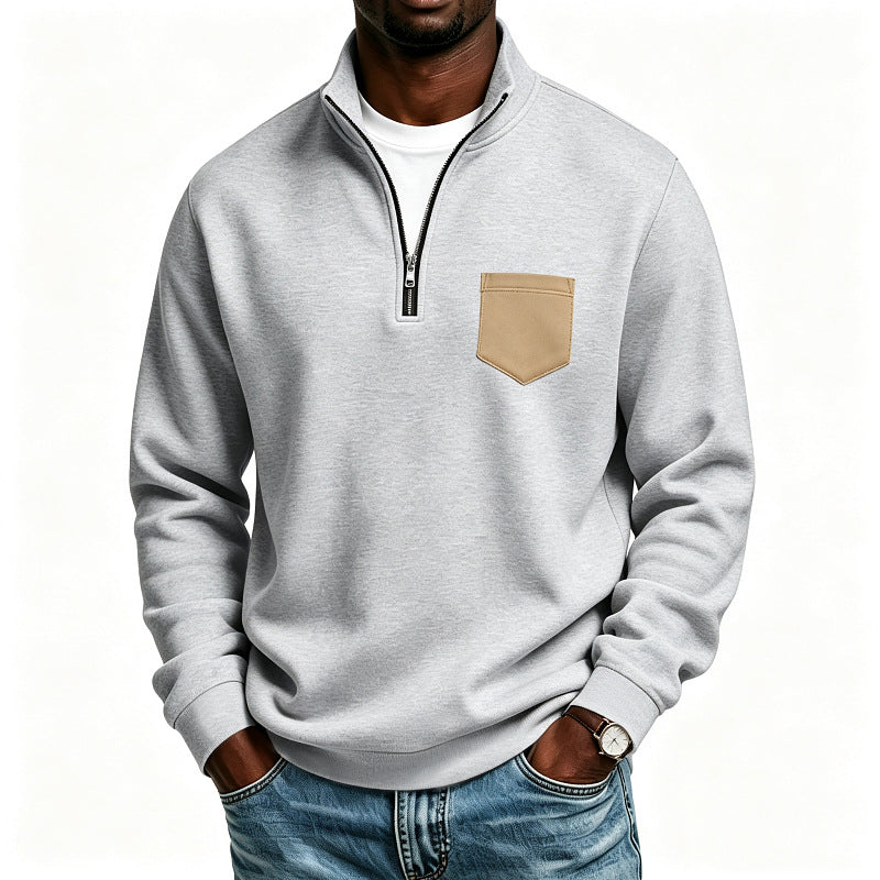Men's Troyer Sweatshirt with Half Zipper and Contrasting Chest Pocket Mune Fashion