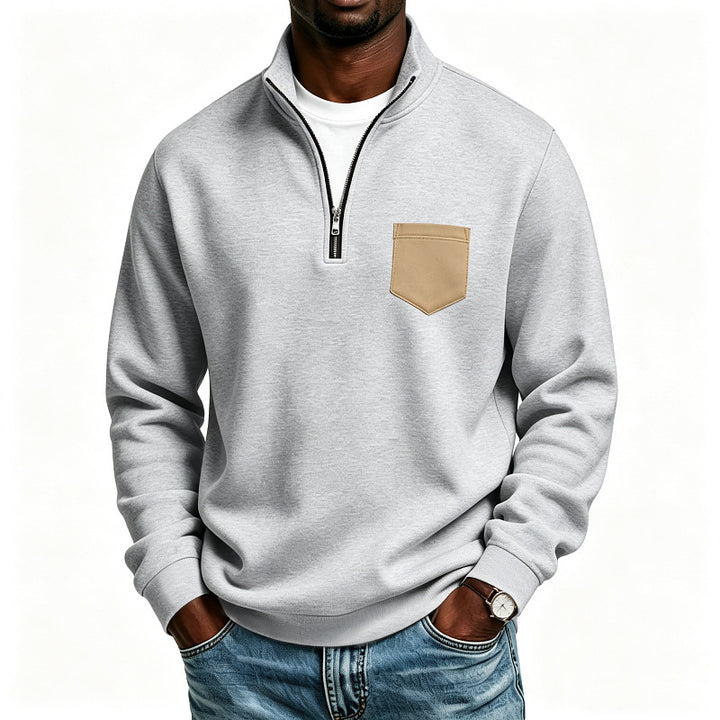 Men's Troyer Sweatshirt with Half Zipper and Contrasting Chest Pocket Mune Fashion