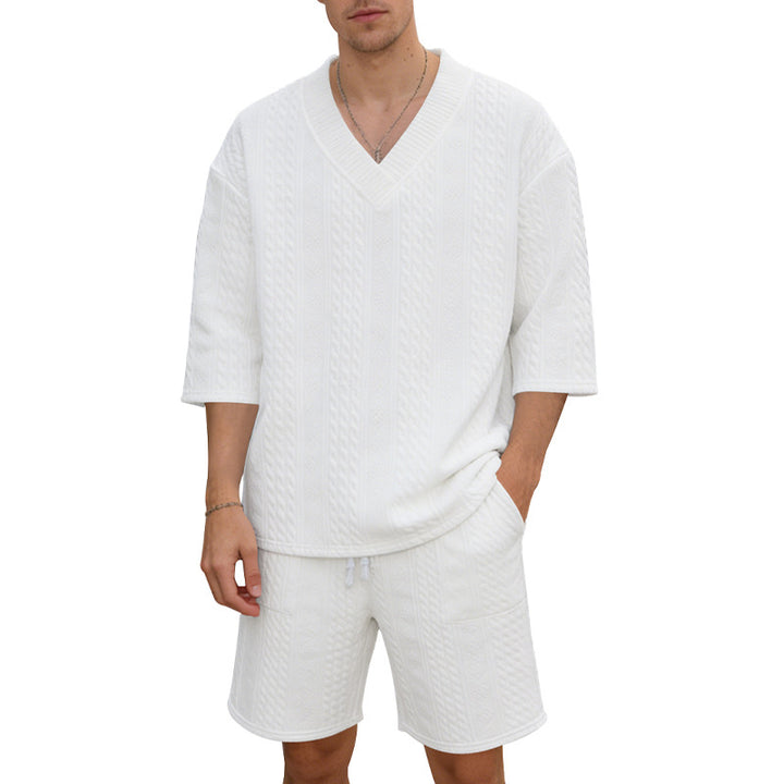 Unisex casual lounge set with V-neck top and drawstring shorts Mune Fashion