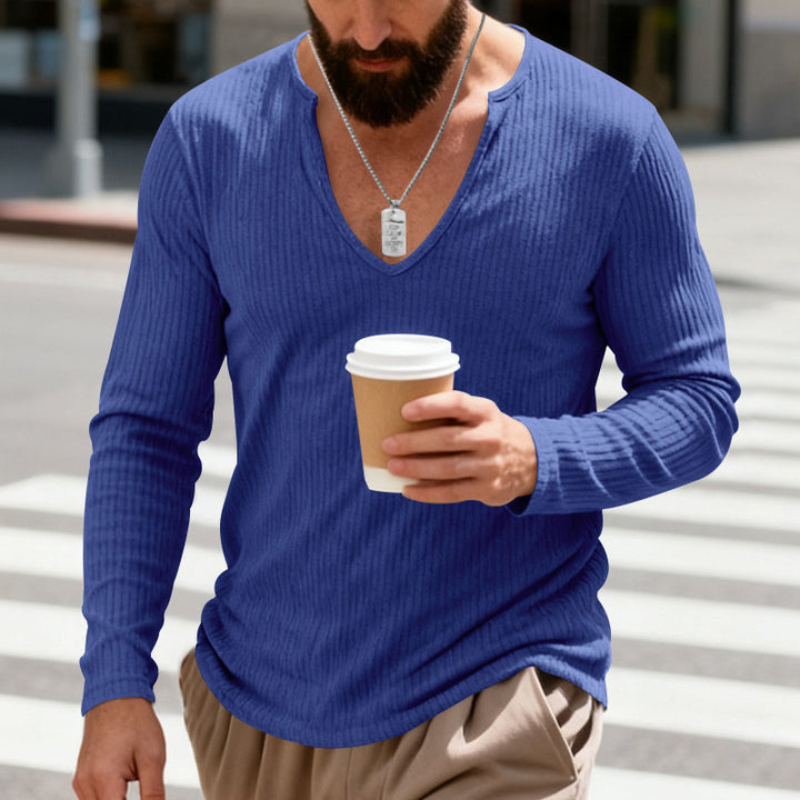 Men's ribbed V-neck long sleeve shirt made of lightweight cotton blend Mune Fashion