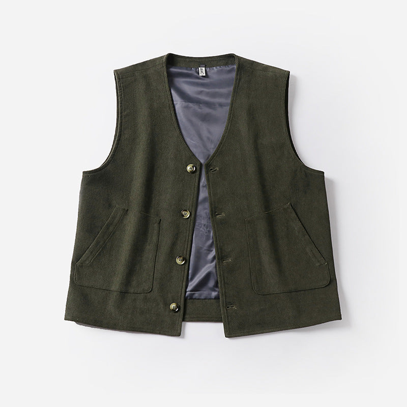Men's cord waistcoat with satin lining, V-neck and patch pockets Mune Fashion
