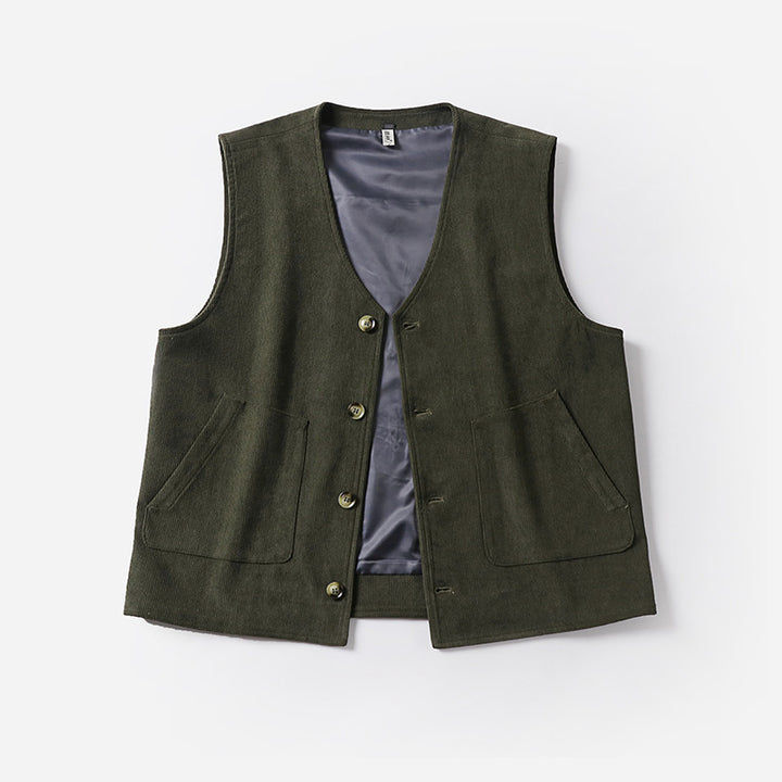 Men's cord waistcoat with satin lining, V-neck and patch pockets Mune Fashion