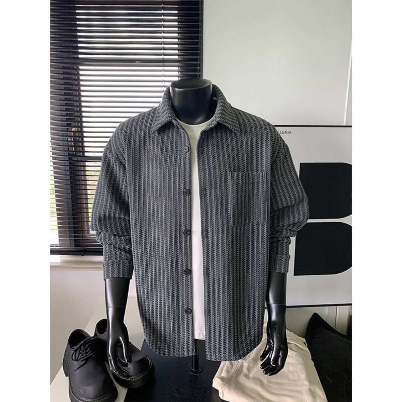 Men's Textured Overshirt-Jacket made of Knit with Kent Collar Mune Fashion