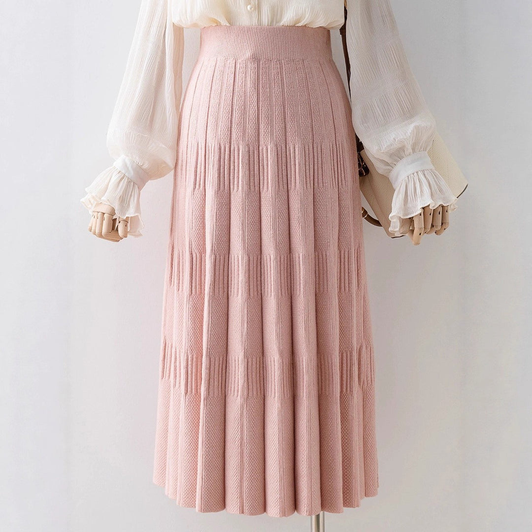Ladies Elegant Pleated Midi Skirt with High Waist Mune Fashion