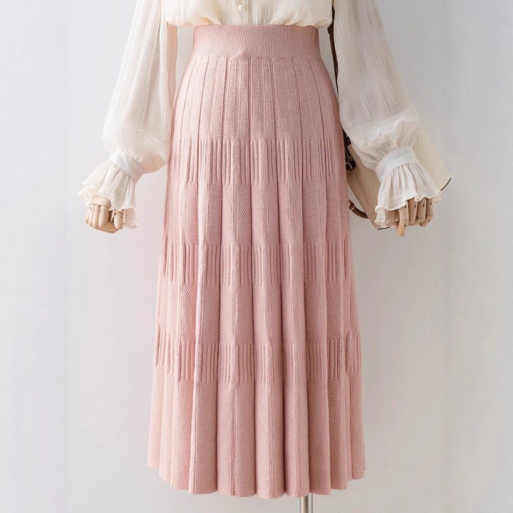 Ladies Elegant Pleated Midi Skirt with High Waist Mune Fashion