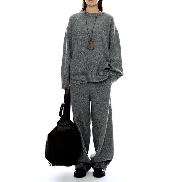 Women's Cozy Knit Loungewear Set made of Wool Blend with Oversized Sweater and Wide Palazzo Pants Mune Fashion