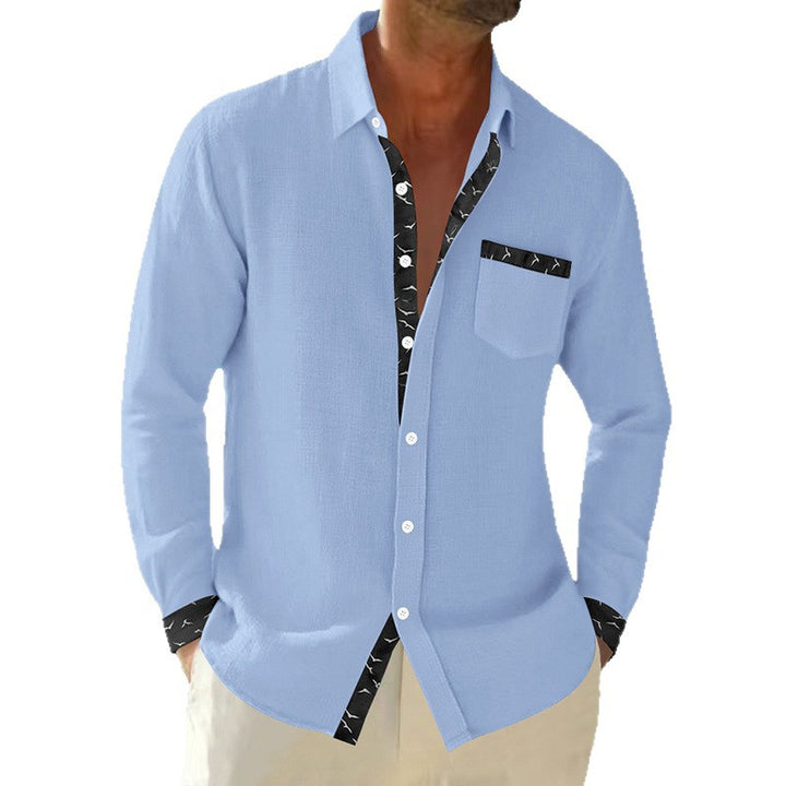 Men's casual linen blend shirt with contrasting trim on collar and cuffs as well as breast pocket Mune Fashion