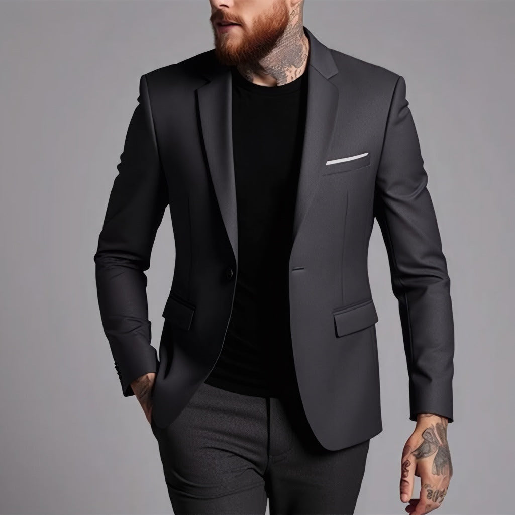 Men's Tailored One-Button Blazer made of Stretch Fabric with Narrow Lapels and Flap Pockets Mune Fashion