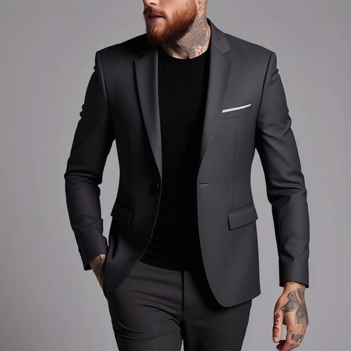 Men's Tailored One-Button Blazer made of Stretch Fabric with Narrow Lapels and Flap Pockets Mune Fashion