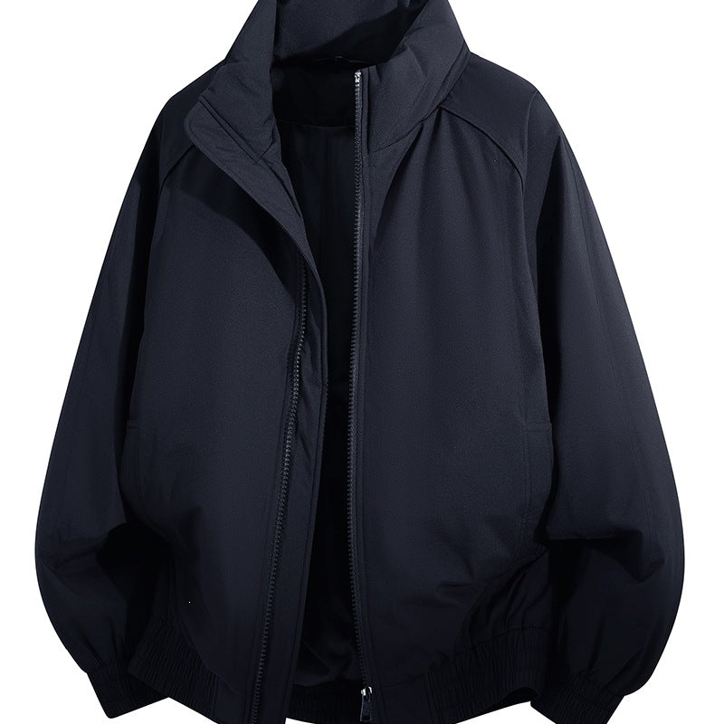 Unisex Oversize Bomber Jacket with Stand-up Collar, Elastic Hem & Padded Lining Mune Fashion