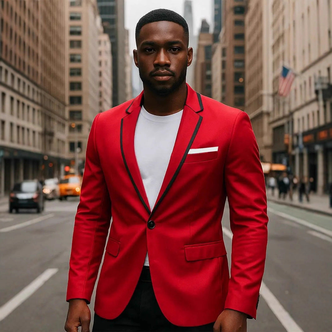 Men's single-breasted slim-fit blazer with contrasting lapel trim and flap pockets Mune Fashion