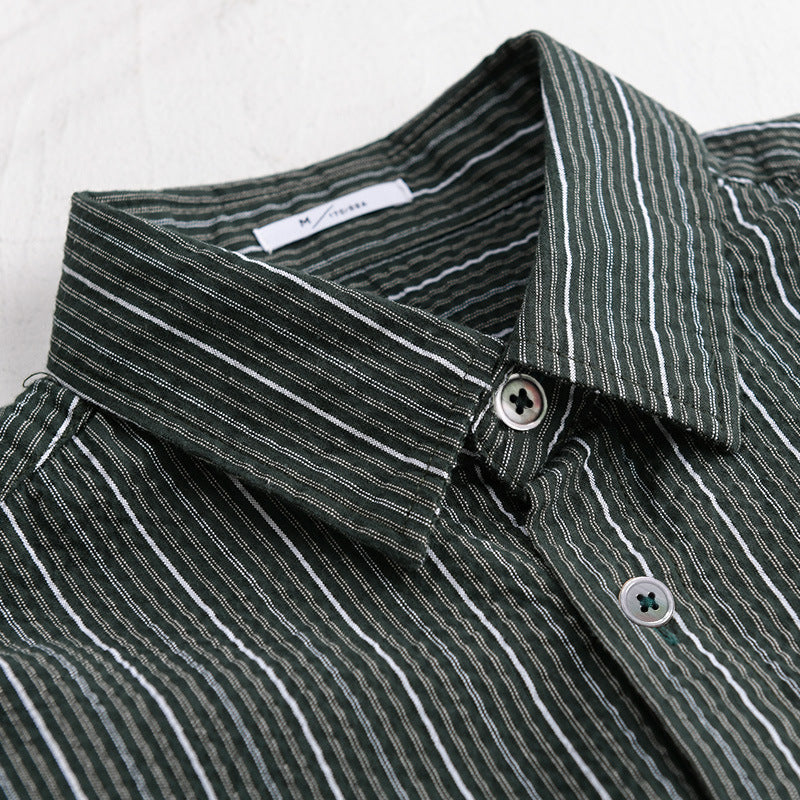 Men's Lightweight Long Sleeve Shirt with Fine Pinstripe Pattern and Relaxed Fit Mune Fashion