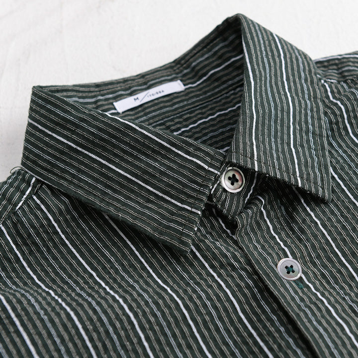 Men's Lightweight Long Sleeve Shirt with Fine Pinstripe Pattern and Relaxed Fit Mune Fashion