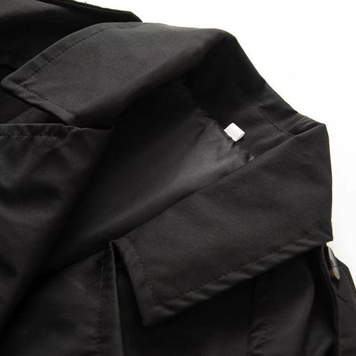 Women Short Cut Cropped Trench Coat with Double-Breasted Button Closure and Epaulets Mune Fashion
