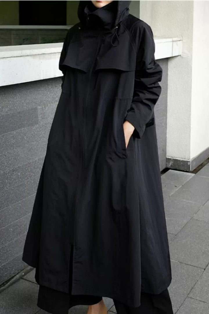 Women's Oversized Coat in Maxi Look with Hood and Cape Sleeve Mune Fashion