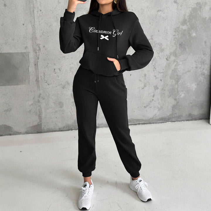 Women's Hooded Sweatshirt and Slim Jogging Pants Lounge Set with Kangaroo Pocket, Ribbed Cuffs and Fitted Cut Mune Fashion