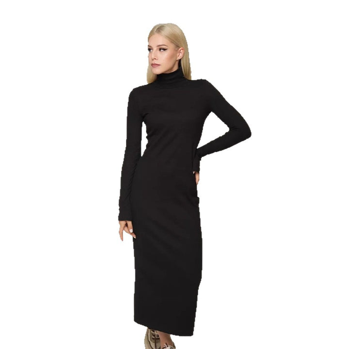 Women's figure-hugging turtleneck maxi dress made of fine knit with a narrow silhouette Mune Fashion