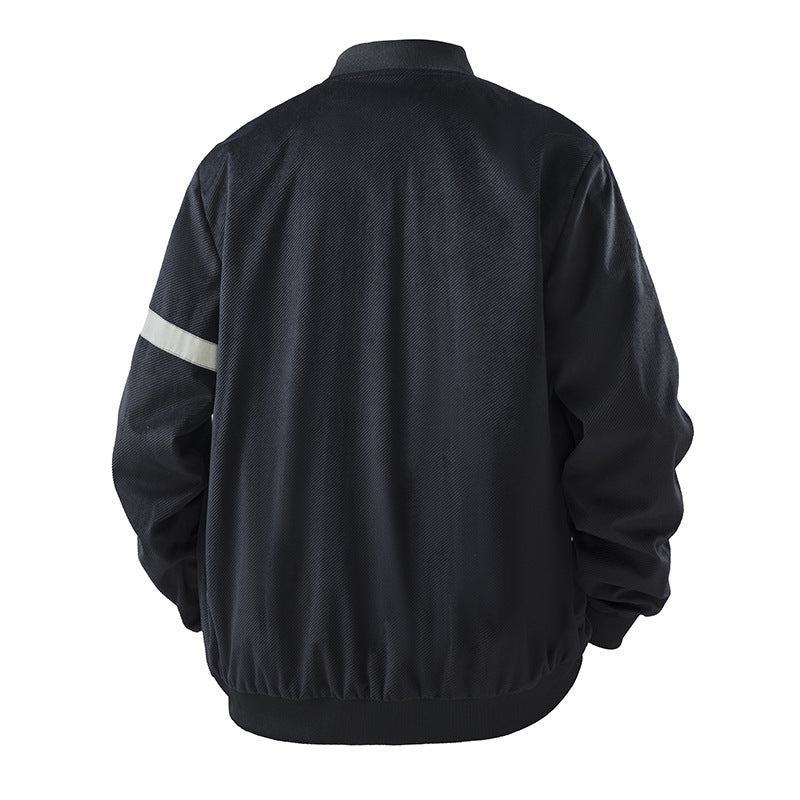 Men's Lightweight Utility Bomber Jacket with Snap Closure, Chest Pockets and Reflective Sleeve Stripe Mune Fashion