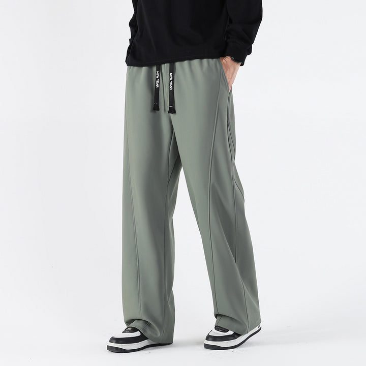 Men's Wide Relaxed Leisure Pants with Drawstring & Distinctive Seams Mune Fashion