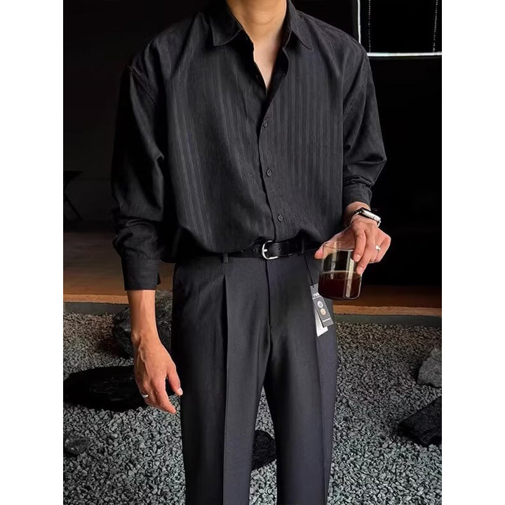 Men's Elegant Long Sleeve Shirt with Fine Stripes Mune Fashion