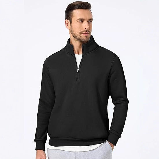 Men's half-zip pullover made of heavy cotton blend with high standing collar and ribbed cuffs Mune Fashion