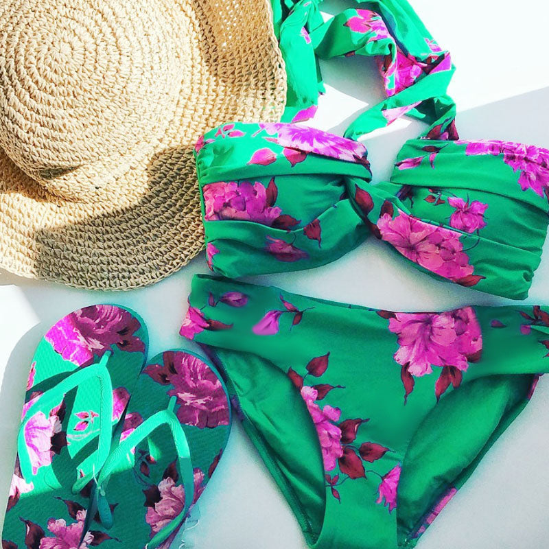 Ladies Beach Bikini Set with Asymmetrical Top and Elegant Maxi Skirt Mune Fashion
