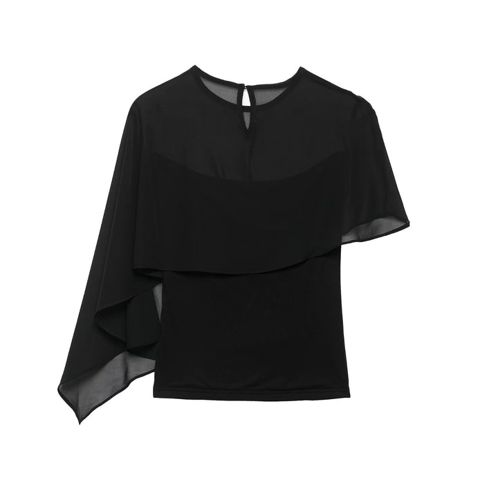 Women's Asymmetrical Chiffon Cape Top with One-Sided Shoulder Mune Fashion