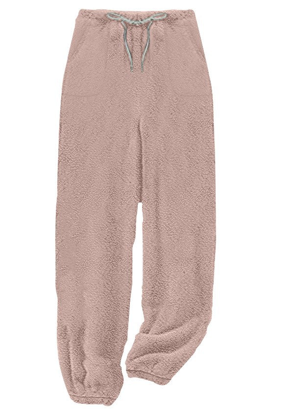Women's cozy Sherpa fleece lounge pants with drawstring, high waist and elastic cuffs Mune Fashion