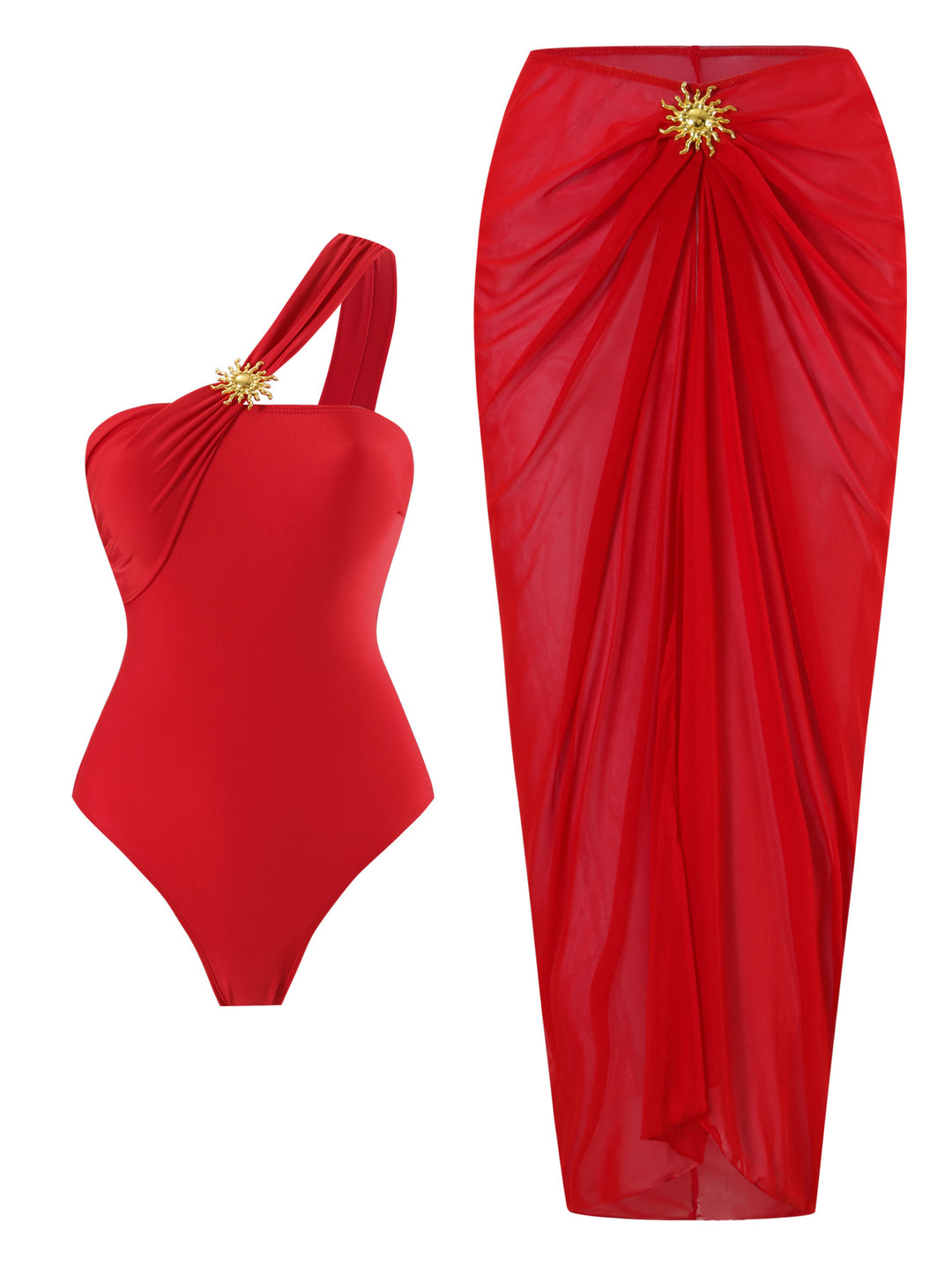 Women's One-Piece Swimsuit with Transparent Wrap Skirt Mune Fashion