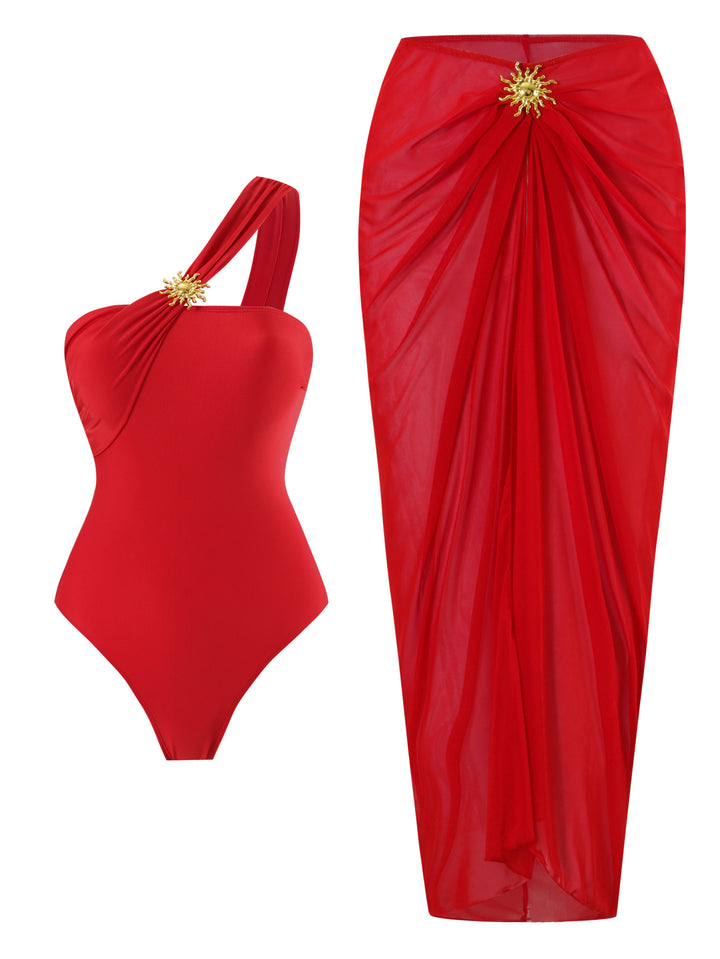 Women's One-Piece Swimsuit with Transparent Wrap Skirt Mune Fashion